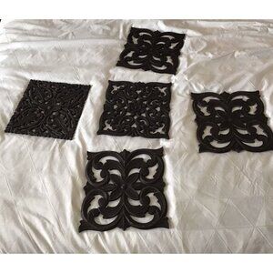 Fetco Wooden Wall Art 5 Piece Set Black